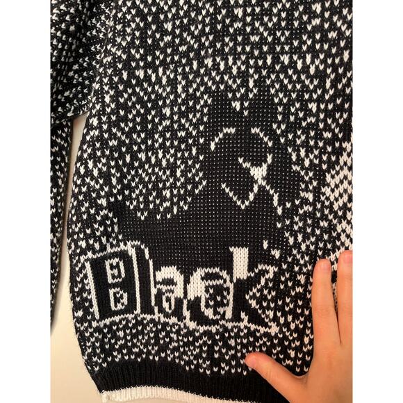 1980s Nuggets Black White Scottish Terrier Scottie Dogs Mock Neck Sweater L - Picture 3 of 7